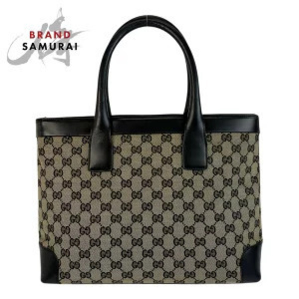 Gucci Black GG Canvas Leather Tote Bag Handbag